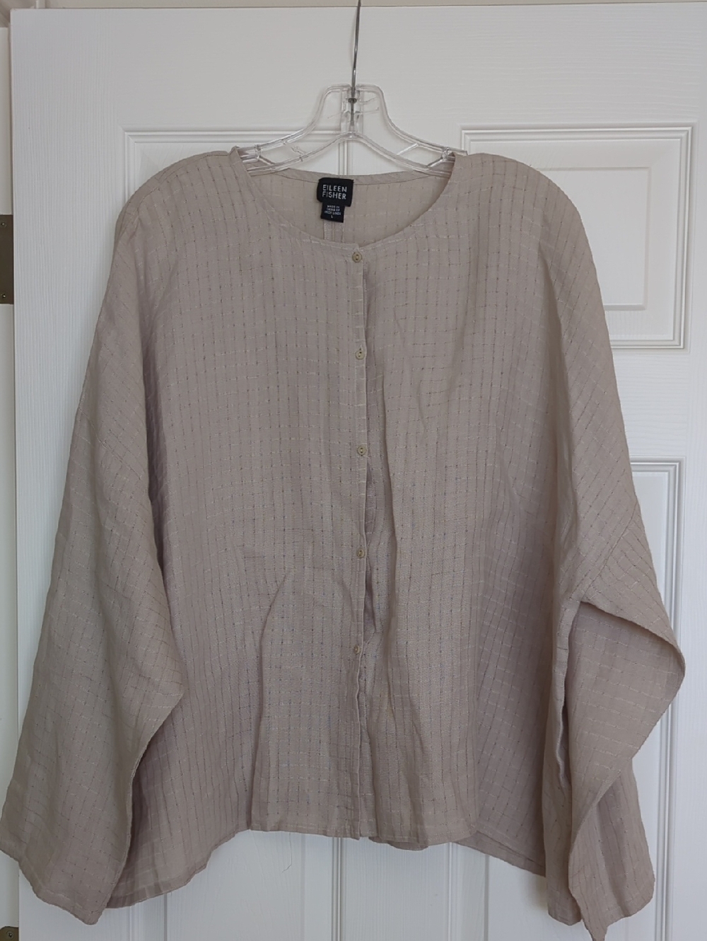 Eileen Fisher Vintage Tan 100% Linen Lagenlook Blouse Top Large